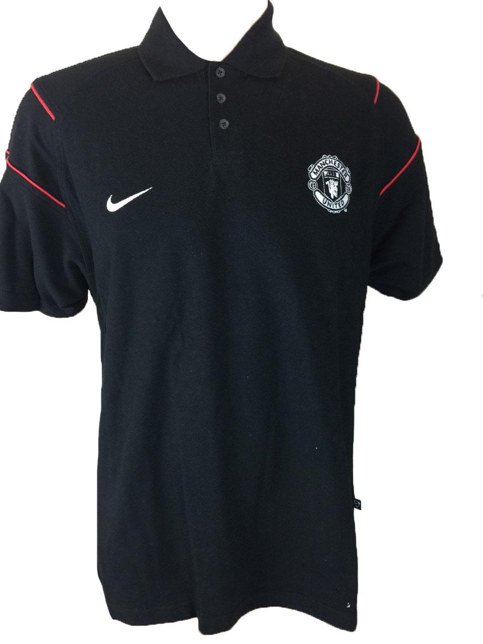Manchester United Nike Loose Polo Shirt Mens Black Cotton Football Team