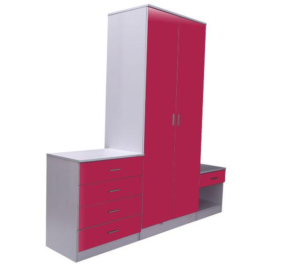 Red Gloss White Bedroom Furniture set 3 Piece Trio Wardrobe Chest