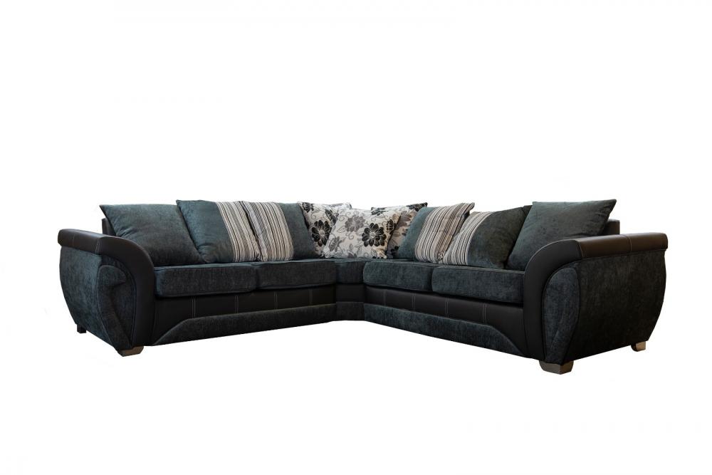 Las Vegas fabric corner sofa black grey L shape large 5 seater foam