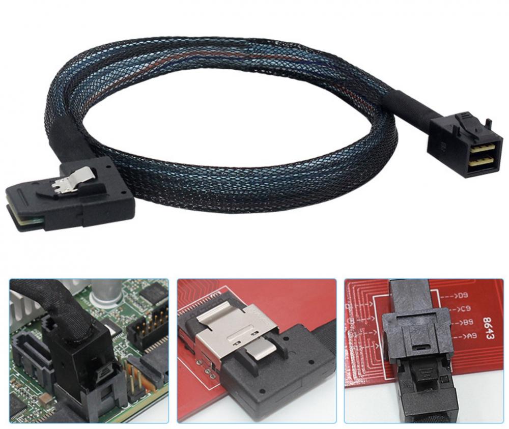 1m Mini SAS SFF8643 36Pin to MiniSAS SFF8087 Angled Internal HD Cable