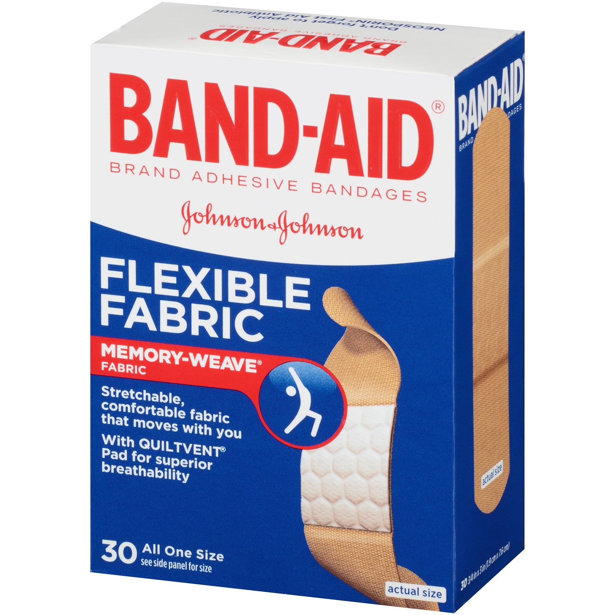 BandAid Flexible Fabric Adhesive Bandages 3/4 in Wide, 30 ea