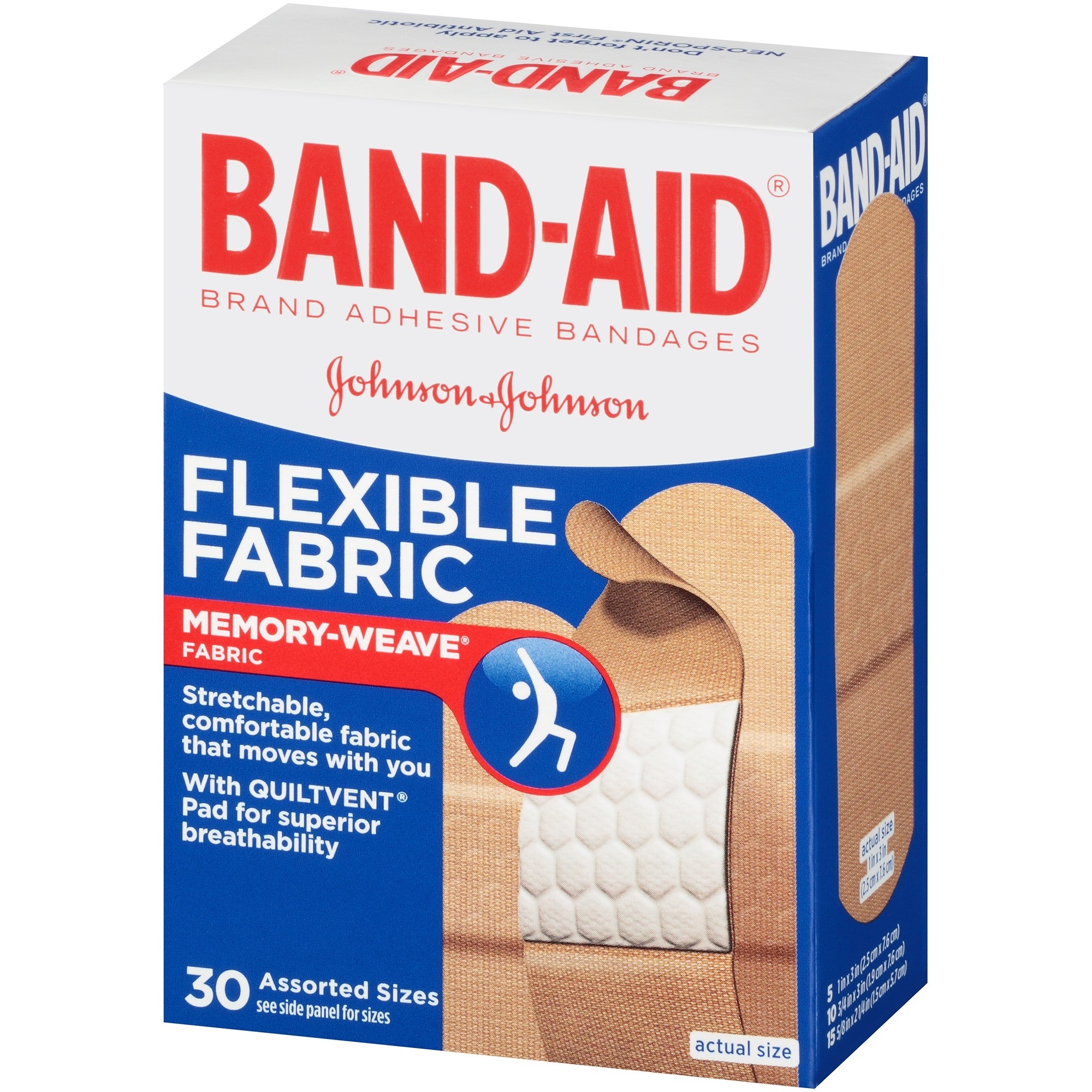 BandAid Flexible Fabric Adhesive Bandages, Assorted, 30 ea