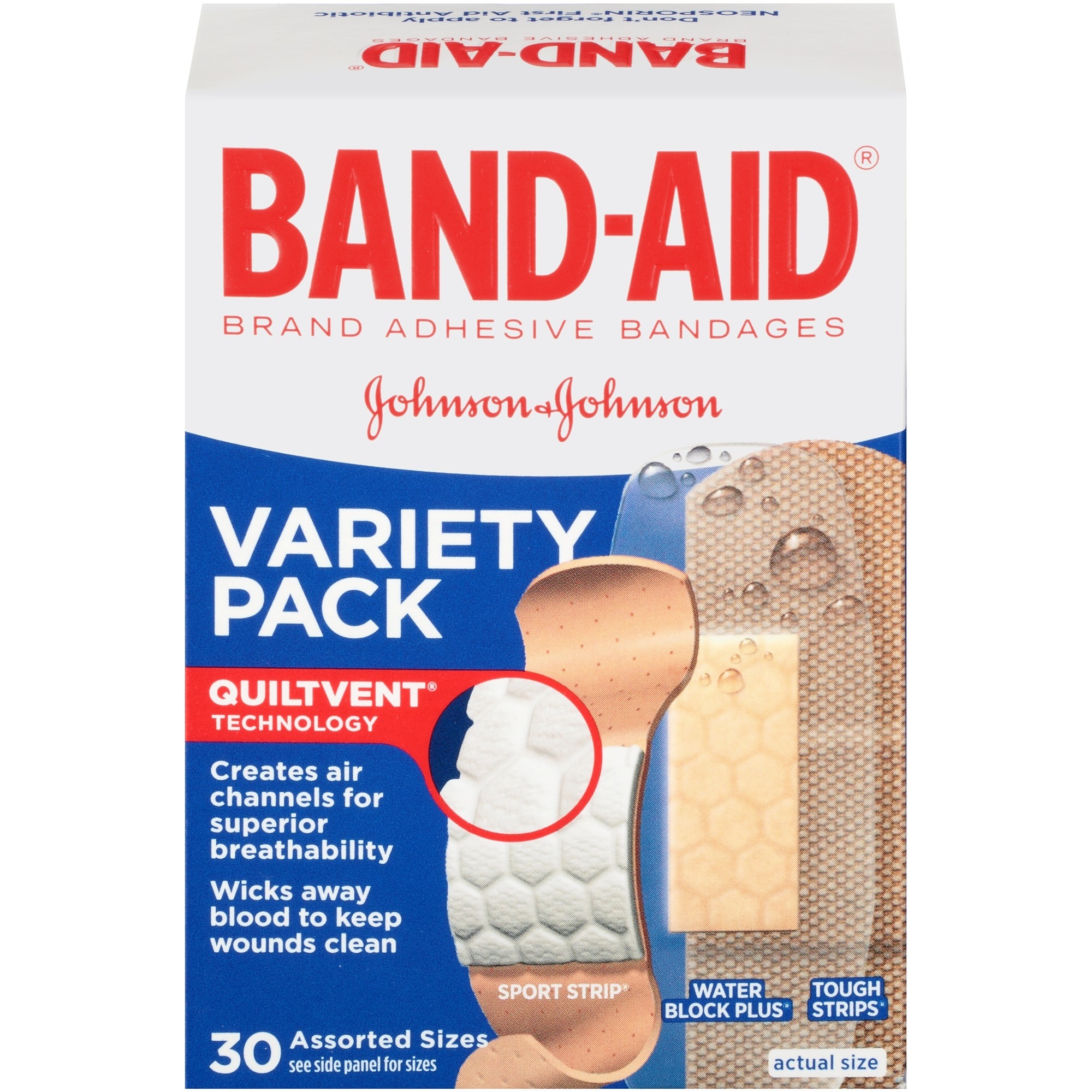 BandAid Adhesive Bandages, Variety Pack, Assorted Sizes, 30 ea