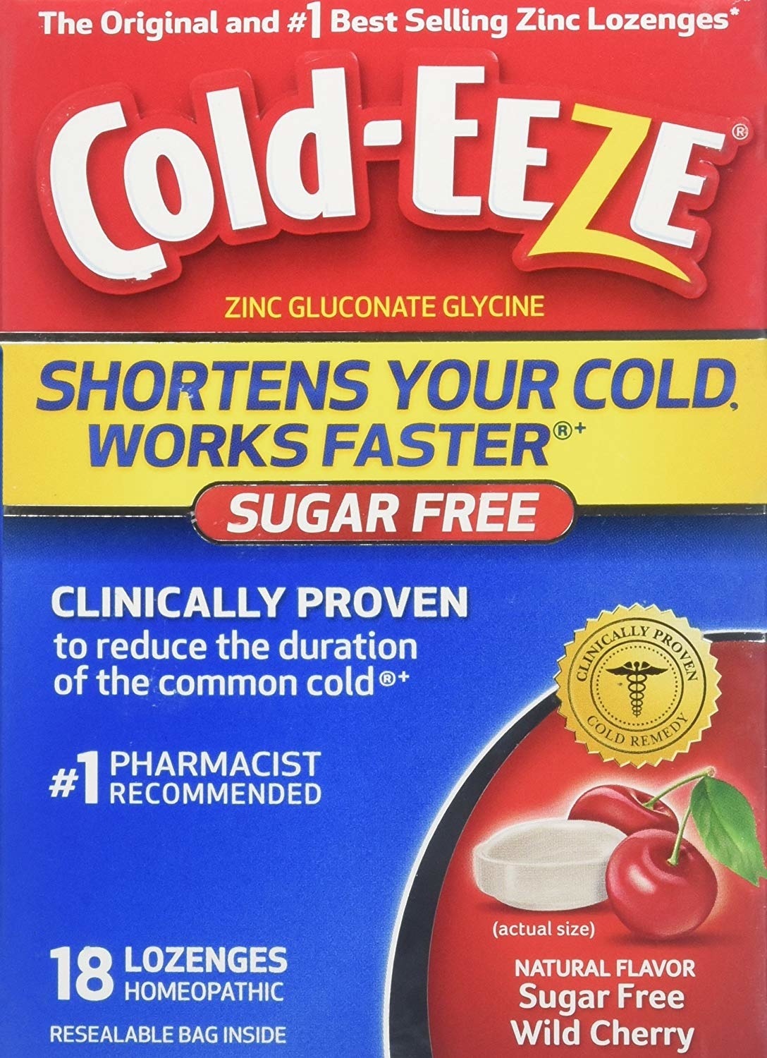ColdEEZE Cold Remedy Sugar Free Lozenges, Wild Cherry, 18 ct