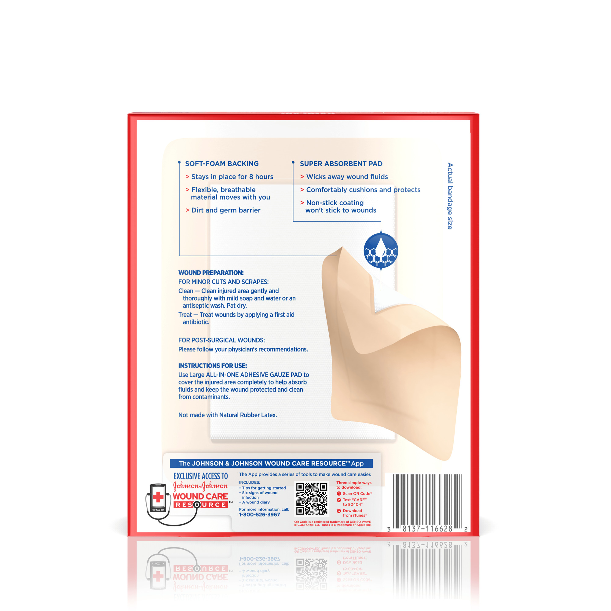 BandAid AllinOne Adhesive Gauze Pad, Large 4ct