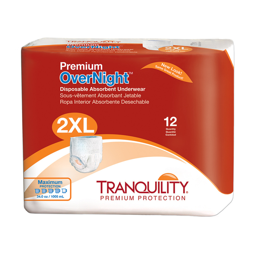 Tranquility Premium OverNight Disposable Underwear, 2XL, 62" 80