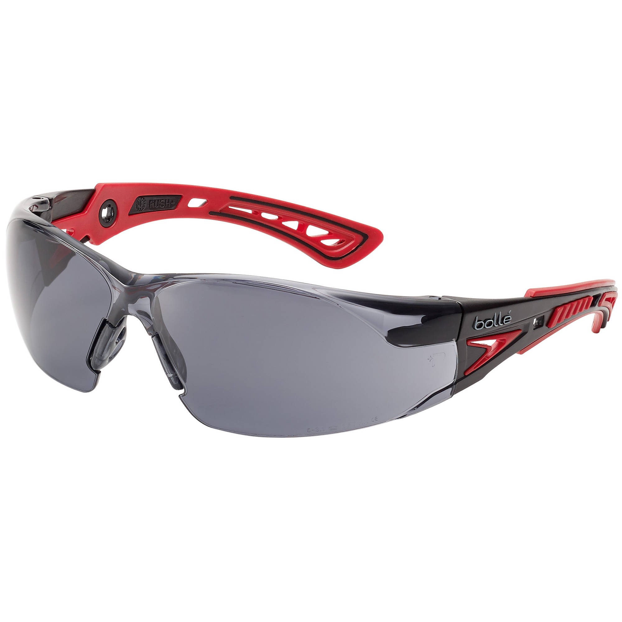 Bolle 40208 Rush+ Safety Glasses Red/Black Temples Smoke AntiFog