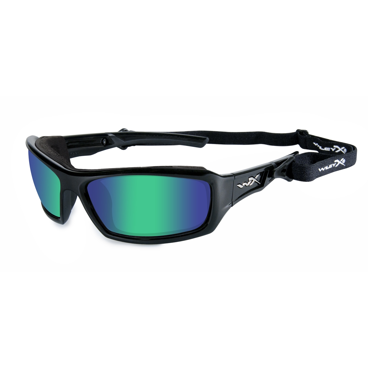 Wiley X Echo Sunglasses Gloss Black Frame Polarized Emerald Mirror