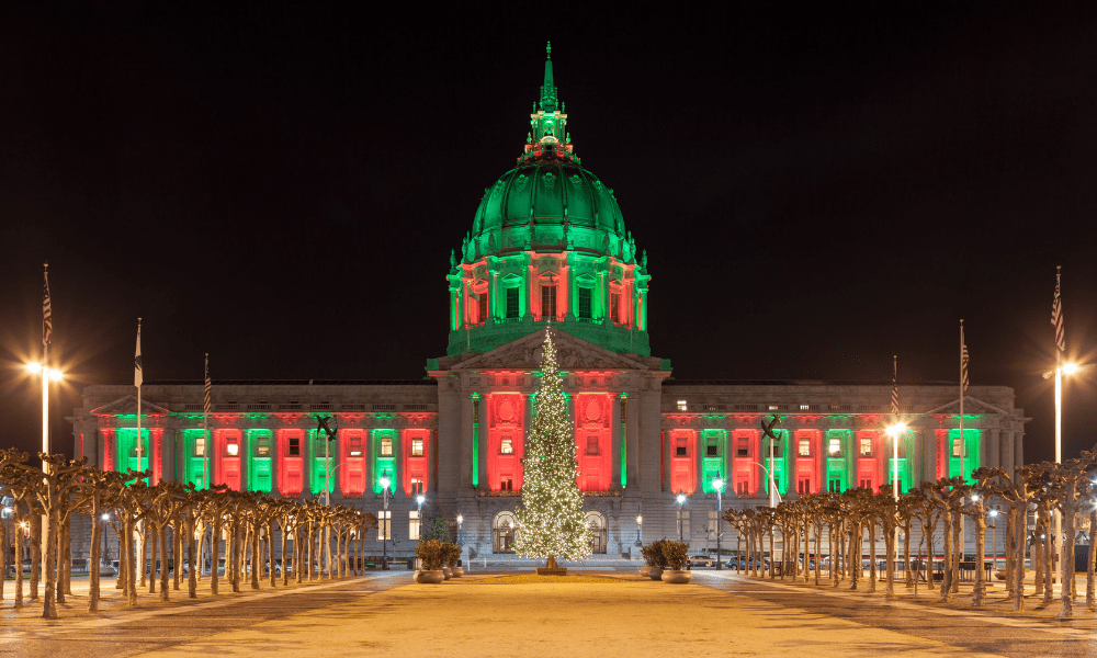 SF City Hall Lights Up for Christmas Night (2023)