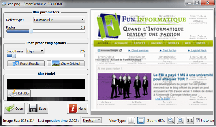 interfaccia smartdeblur FunInformatique