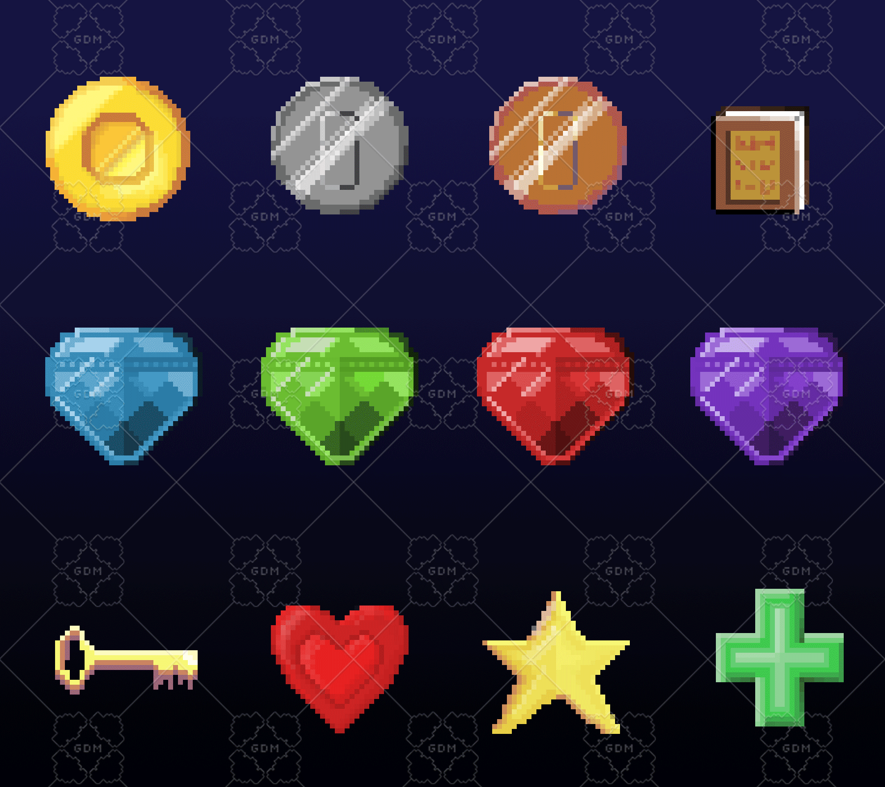 Pixel Art Set Coins and Collectables GameDev Market