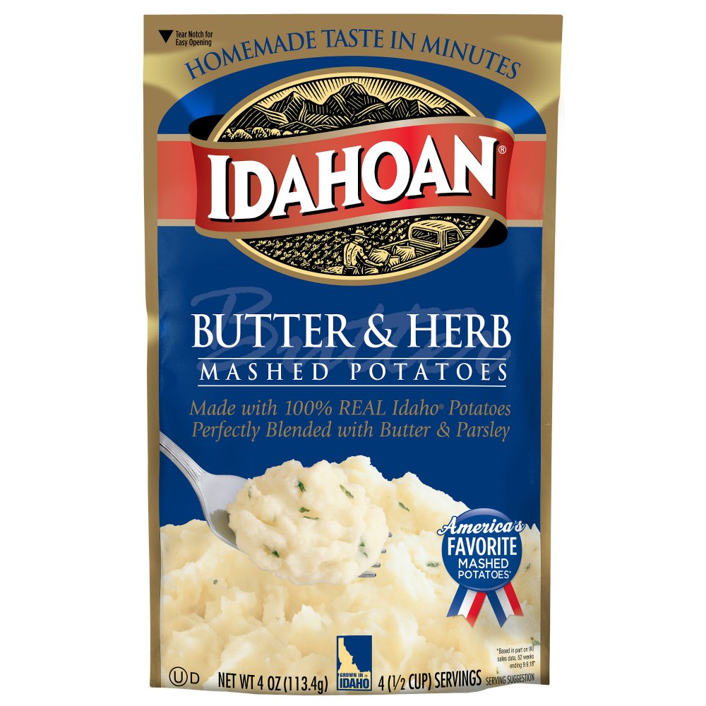 Idahoan Mashed Potatoes Butter & Herb 4oz PKG Garden Grocer