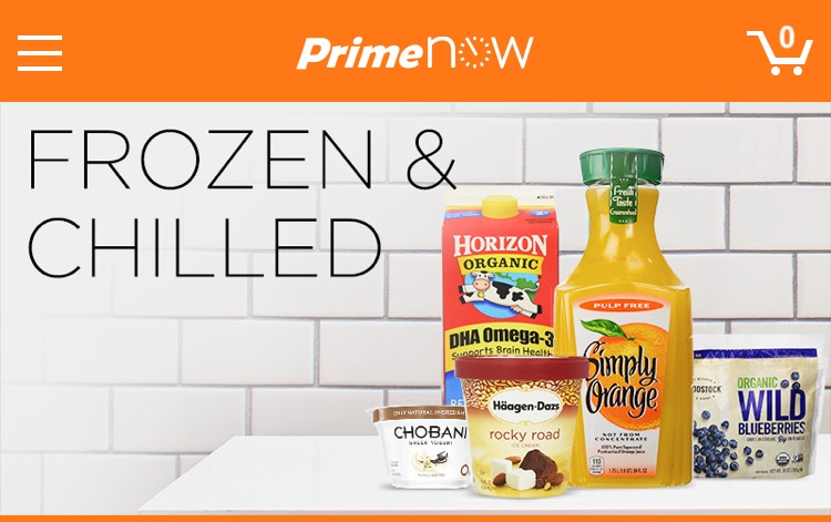 Amazon's 'Prime Now' onehour delivery service now includes frozen