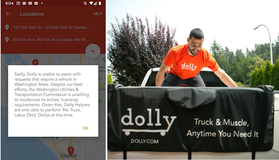 Moving app Dolly blocked by Washington regulators in ongoing gig