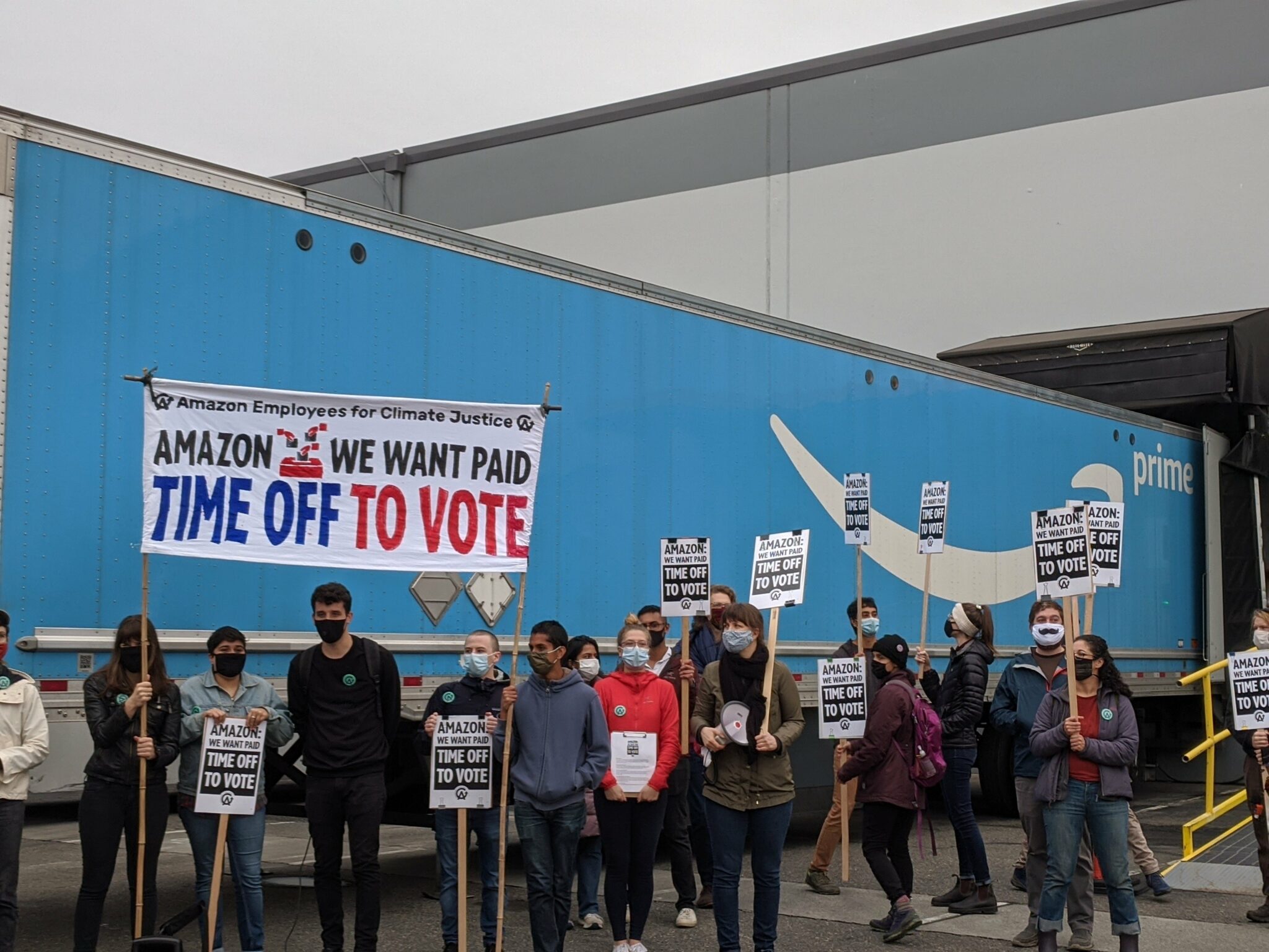 Amazon employees protest at Seattle HQ to ask for paid time off so