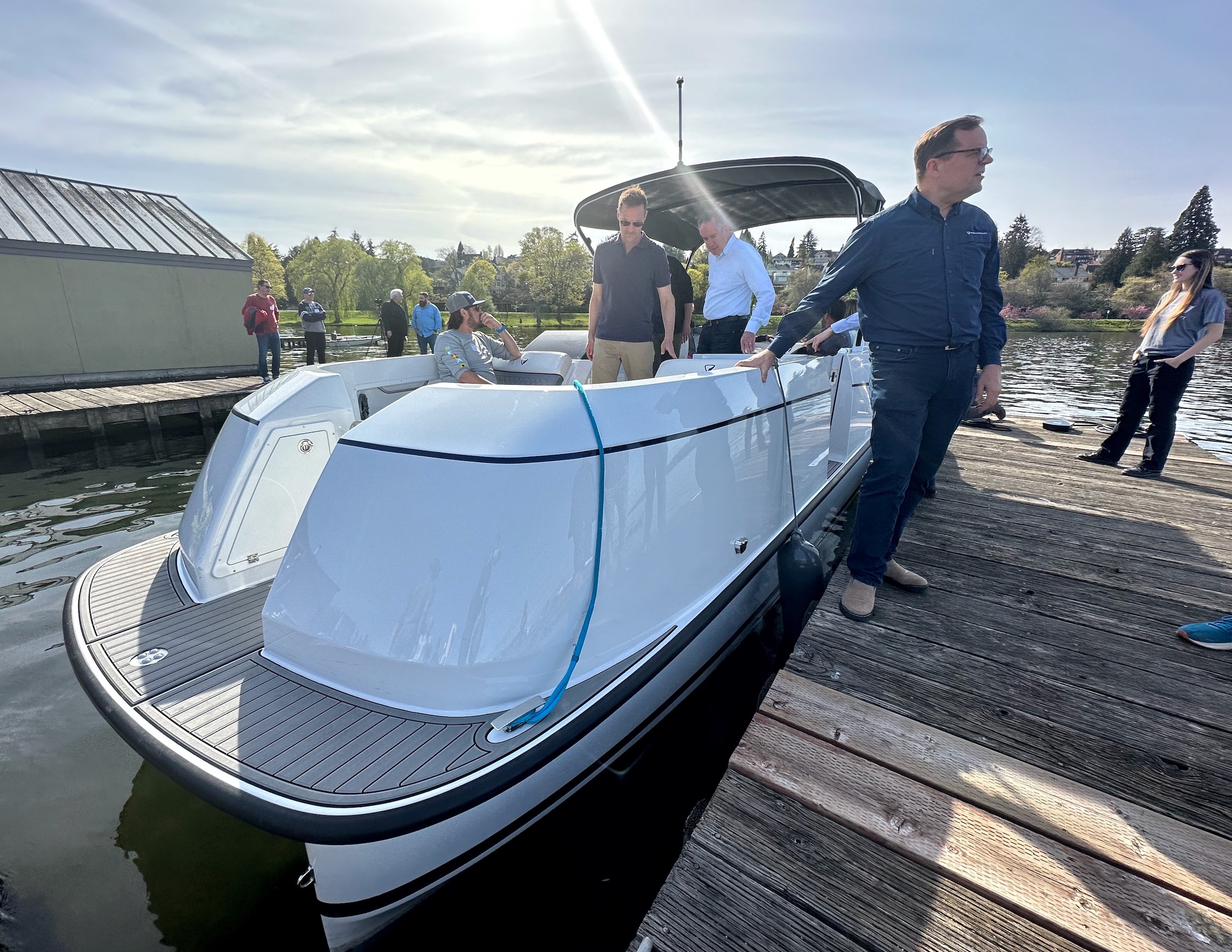 GMbacked startup's quiet electric pontoon boat is a conversation