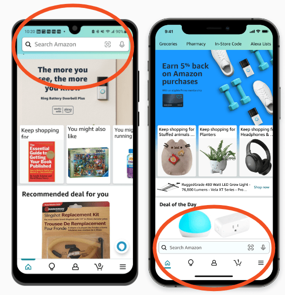 Amazon starts testing new mobile app layout, moving search box to bottom of the screen GeekWire
