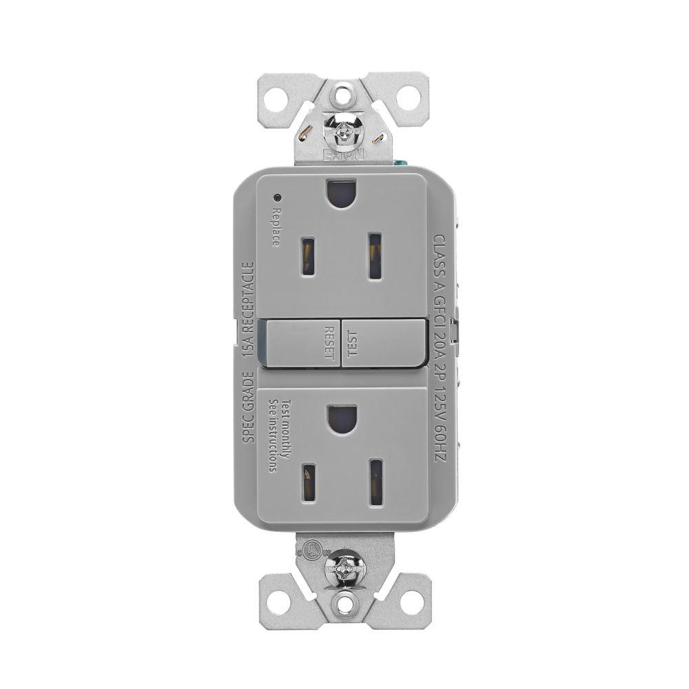 COOPER INDUSTRIES 15A 125V SelfTest GFCI Receptacle, Gray