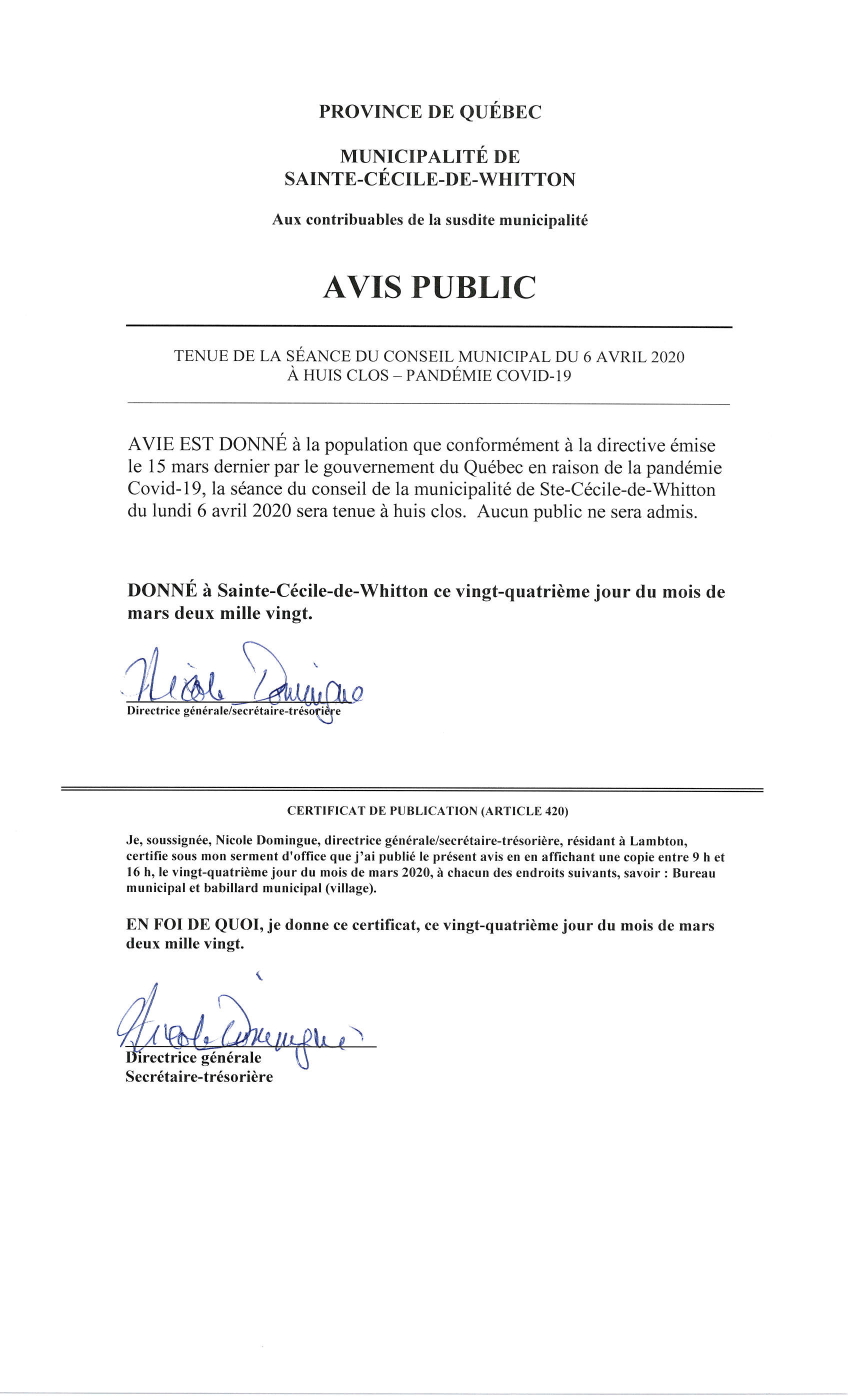 Blog Municipalité de SainteCéciledeWhitton