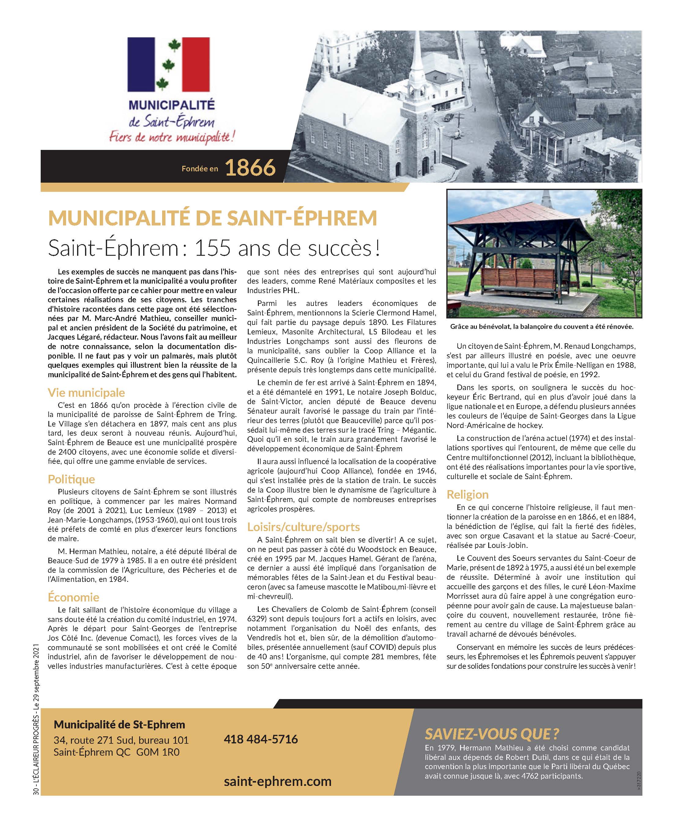 Histoire Municipalité de SaintÉphremdeBeauce
