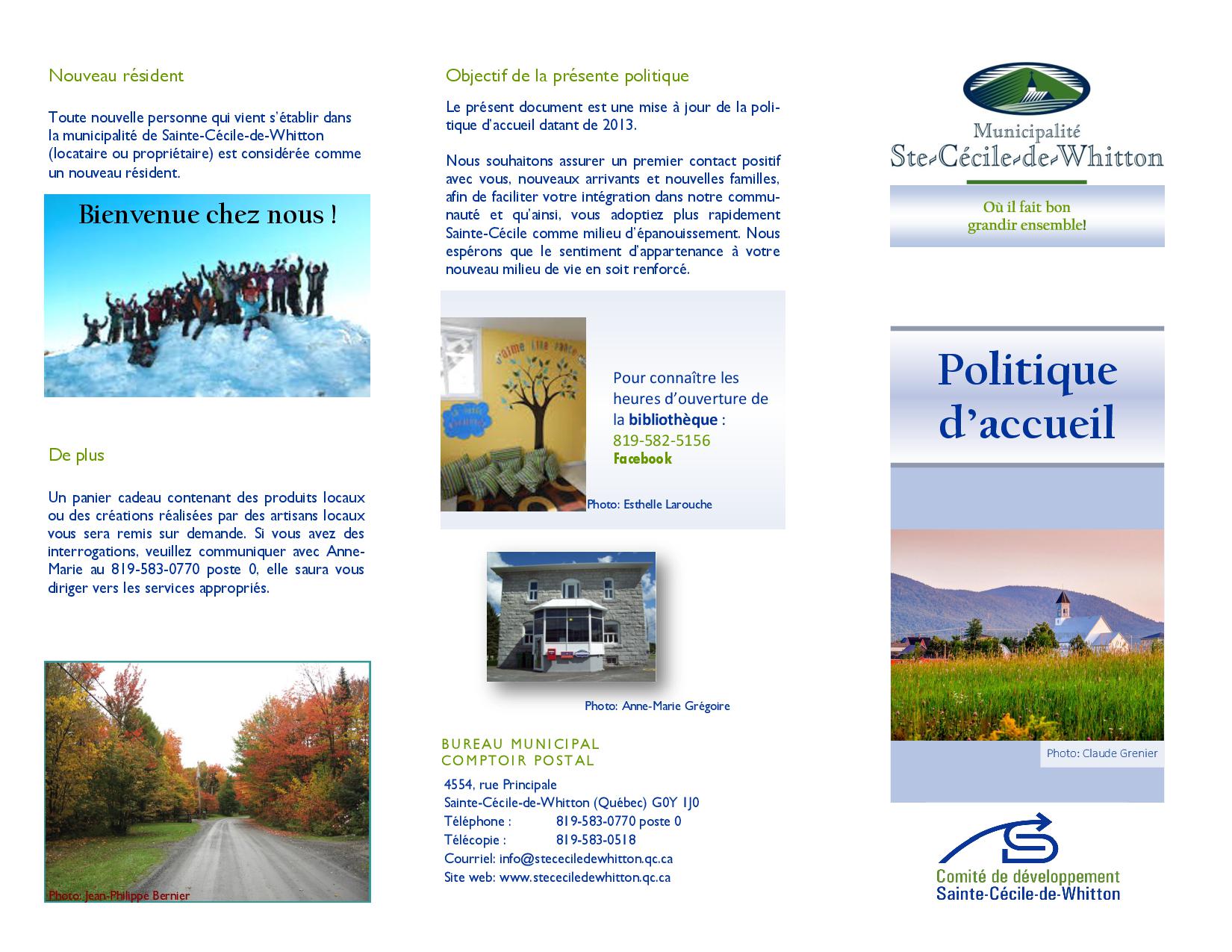 Politique d'accueil Municipalité de SainteCéciledeWhitton