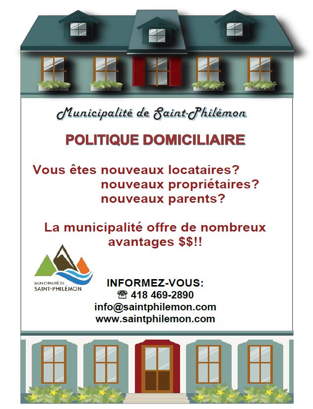 Politique domiciliaire de SaintPhilémon Municipalité de SaintPhilémon