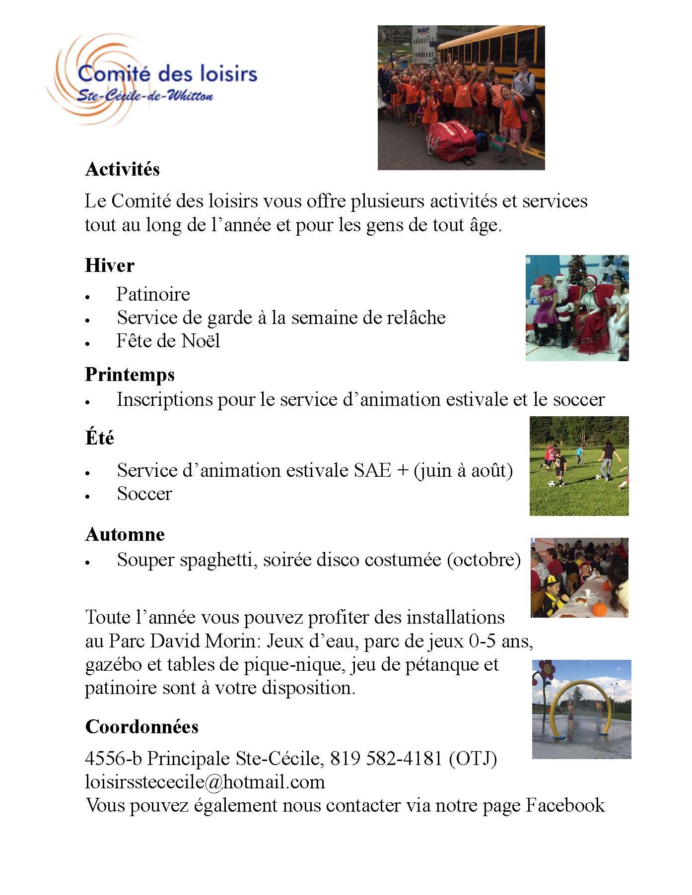 Comité des Loisirs SteCécile Municipalité de SainteCéciledeWhitton