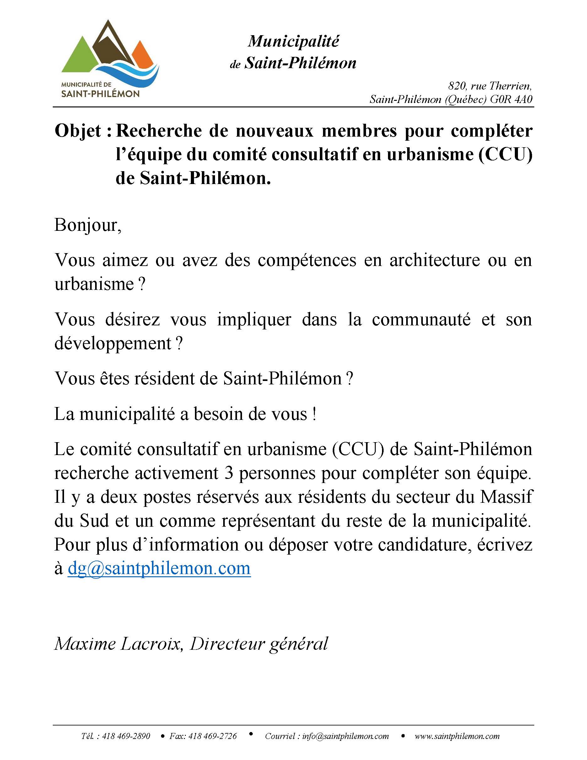 Nouvelles et communiqués Municipalité de SaintPhilémon