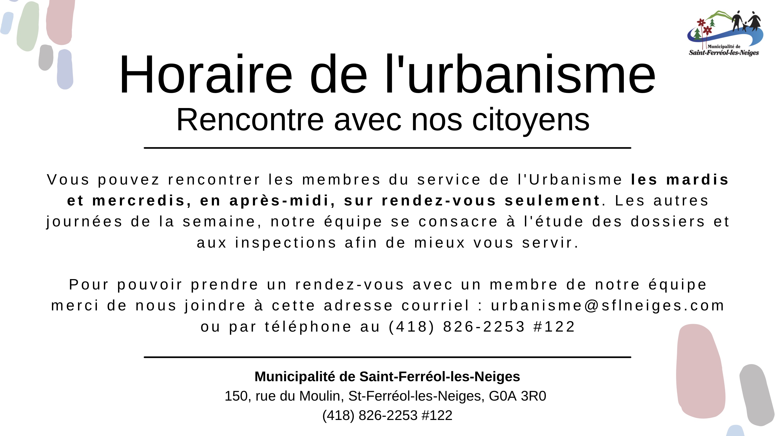 Horaire du service d'urbanisme SaintFerréollesNeiges