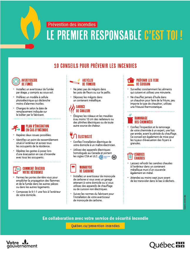 Conseils sécurité incendie Municipalité de SaintCamilledeLellis