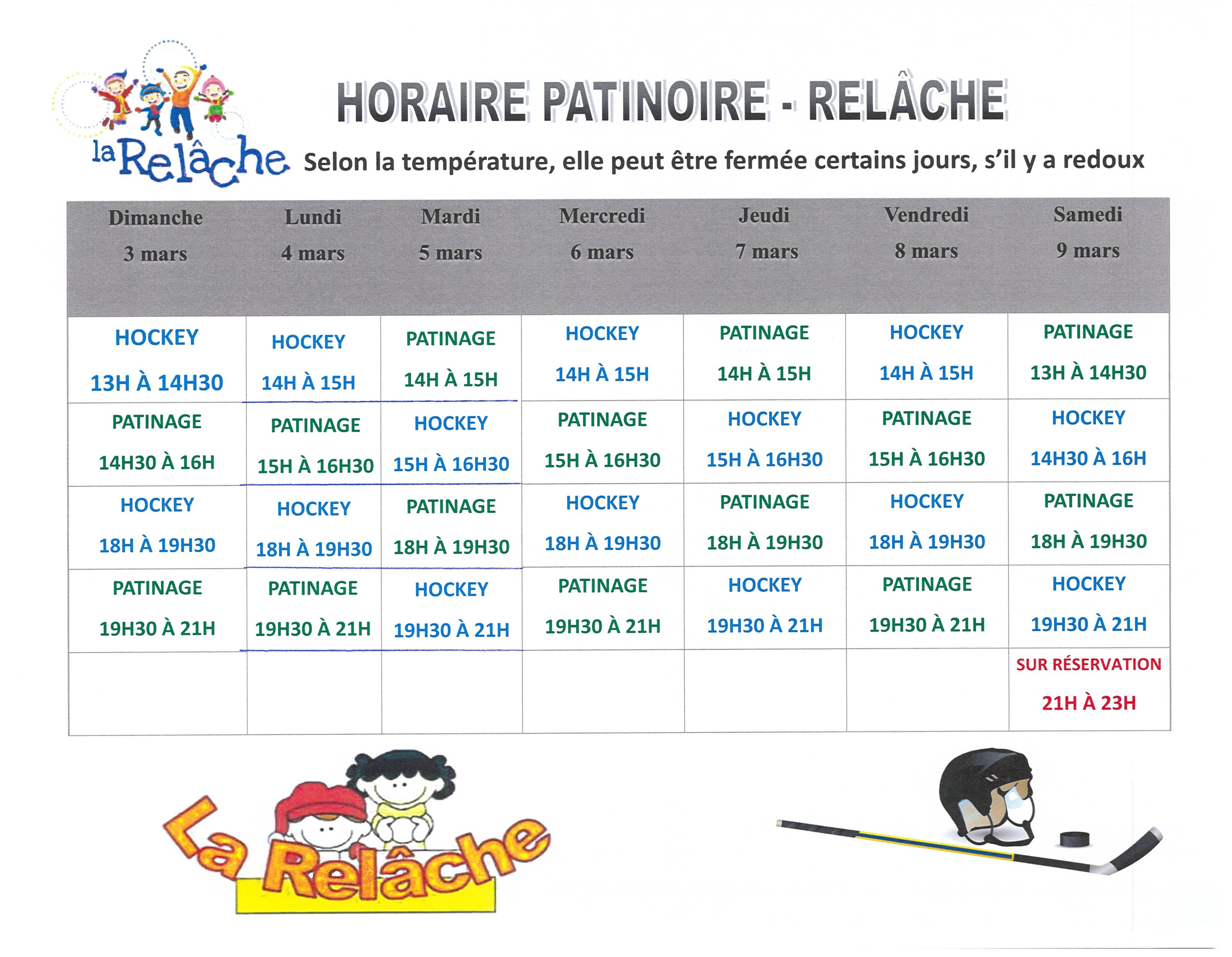 Horaire patinoire Municipalité de SaintCamilledeLellis