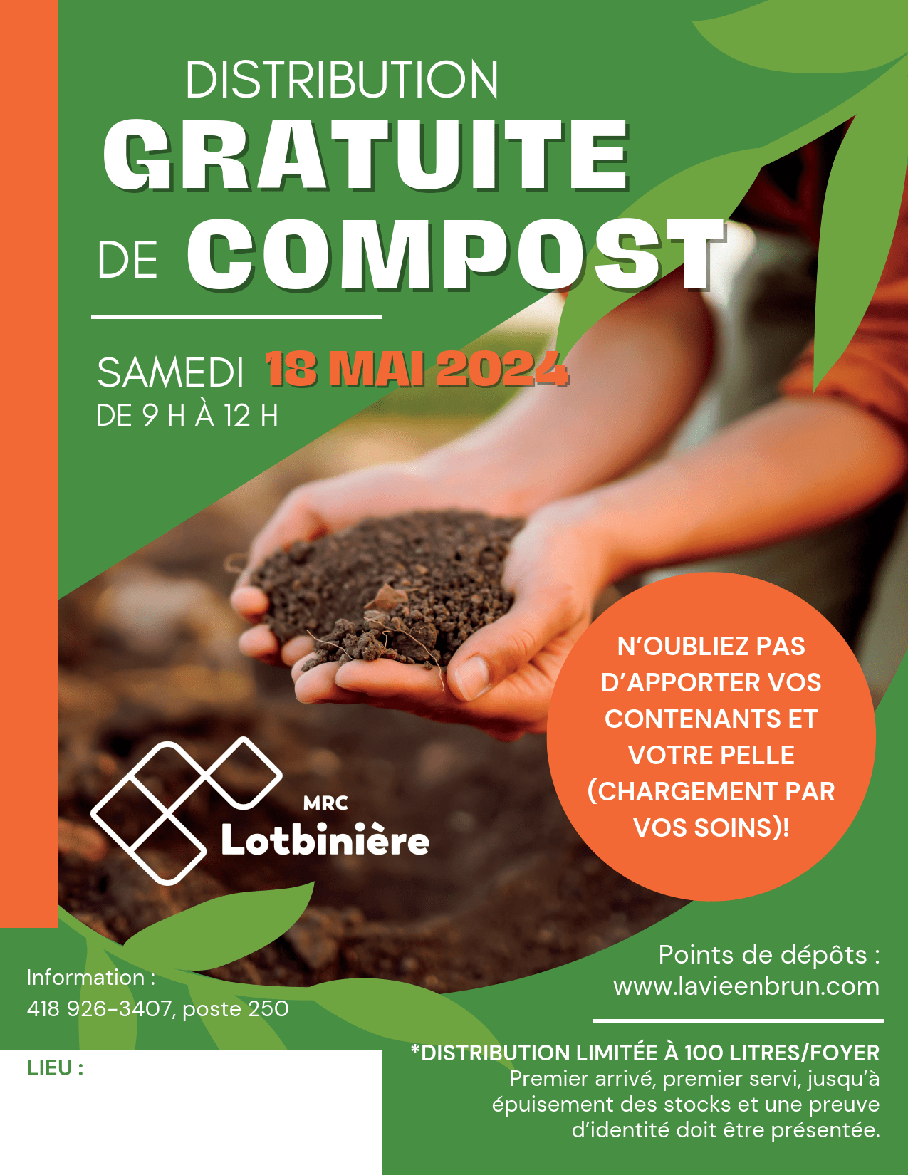 Distribution de compost Municipalité de SaintNarcissedeBeaurivage