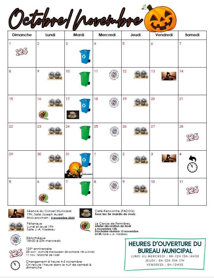 Calendrier municipal Municipalité de SainteRosedeWatford