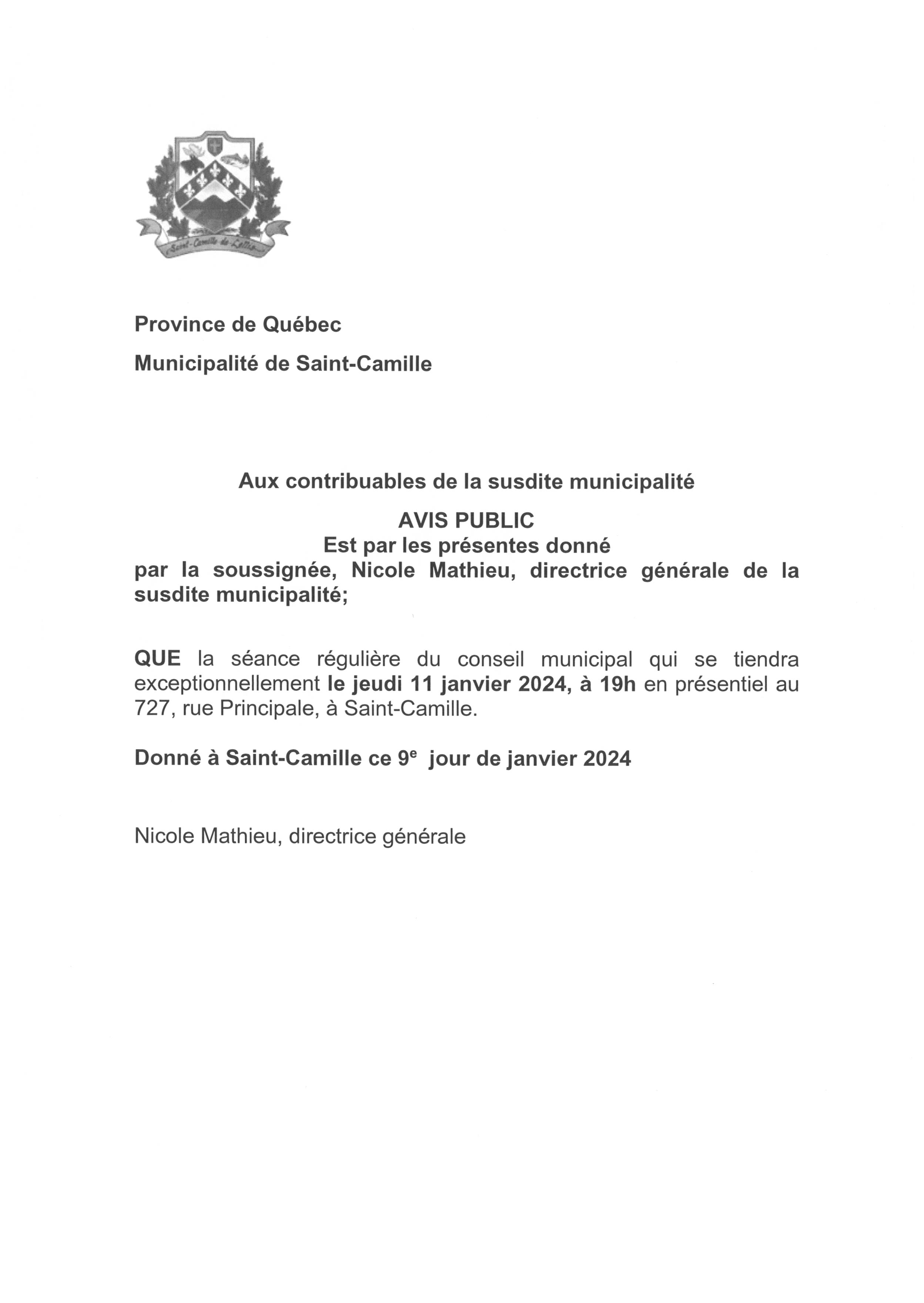 Avis public Municipalité de SaintCamilledeLellis