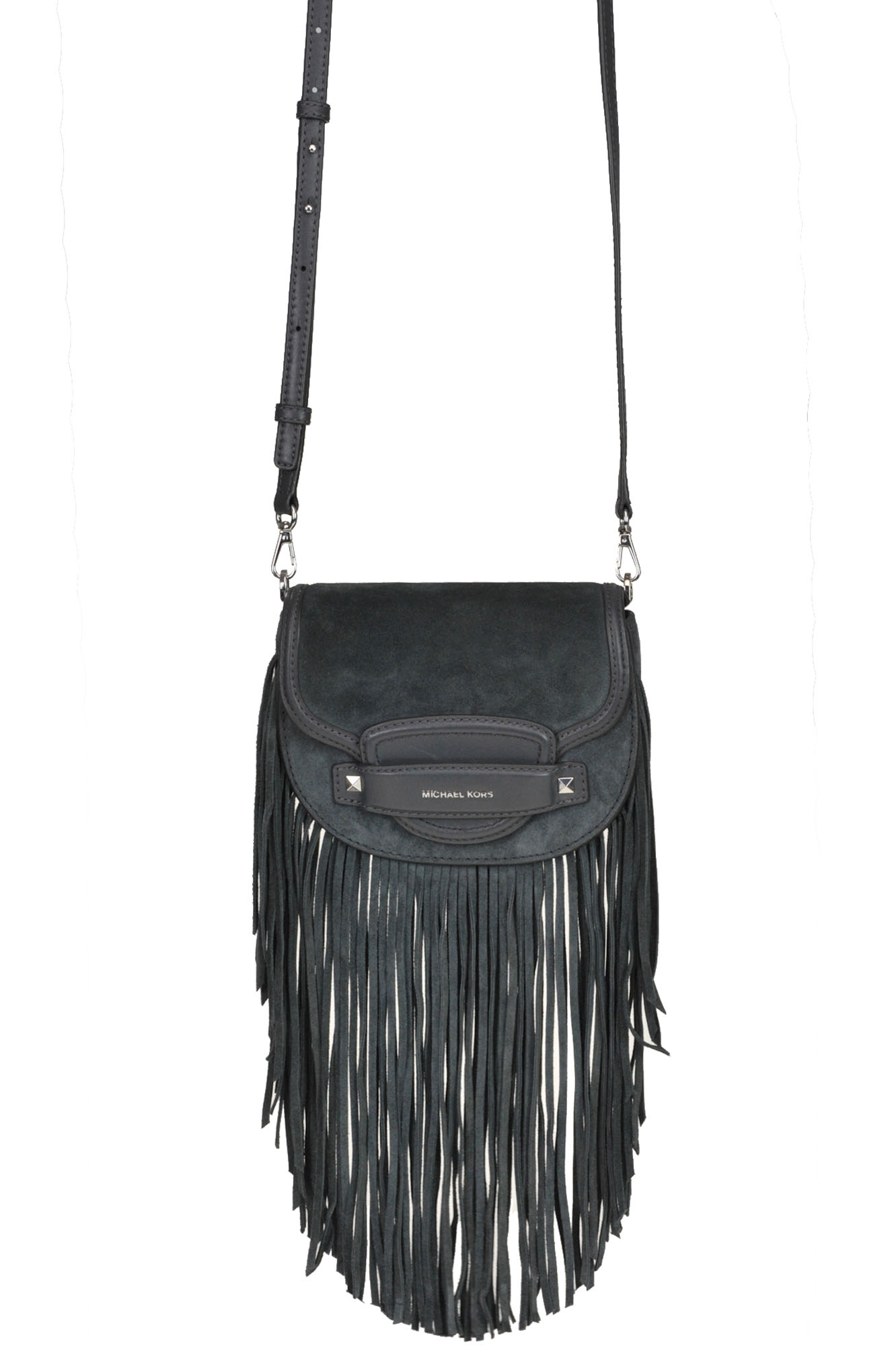 Michael Michael Kors 'cary' Fringed Suede Crossbody Bag In Charcoal