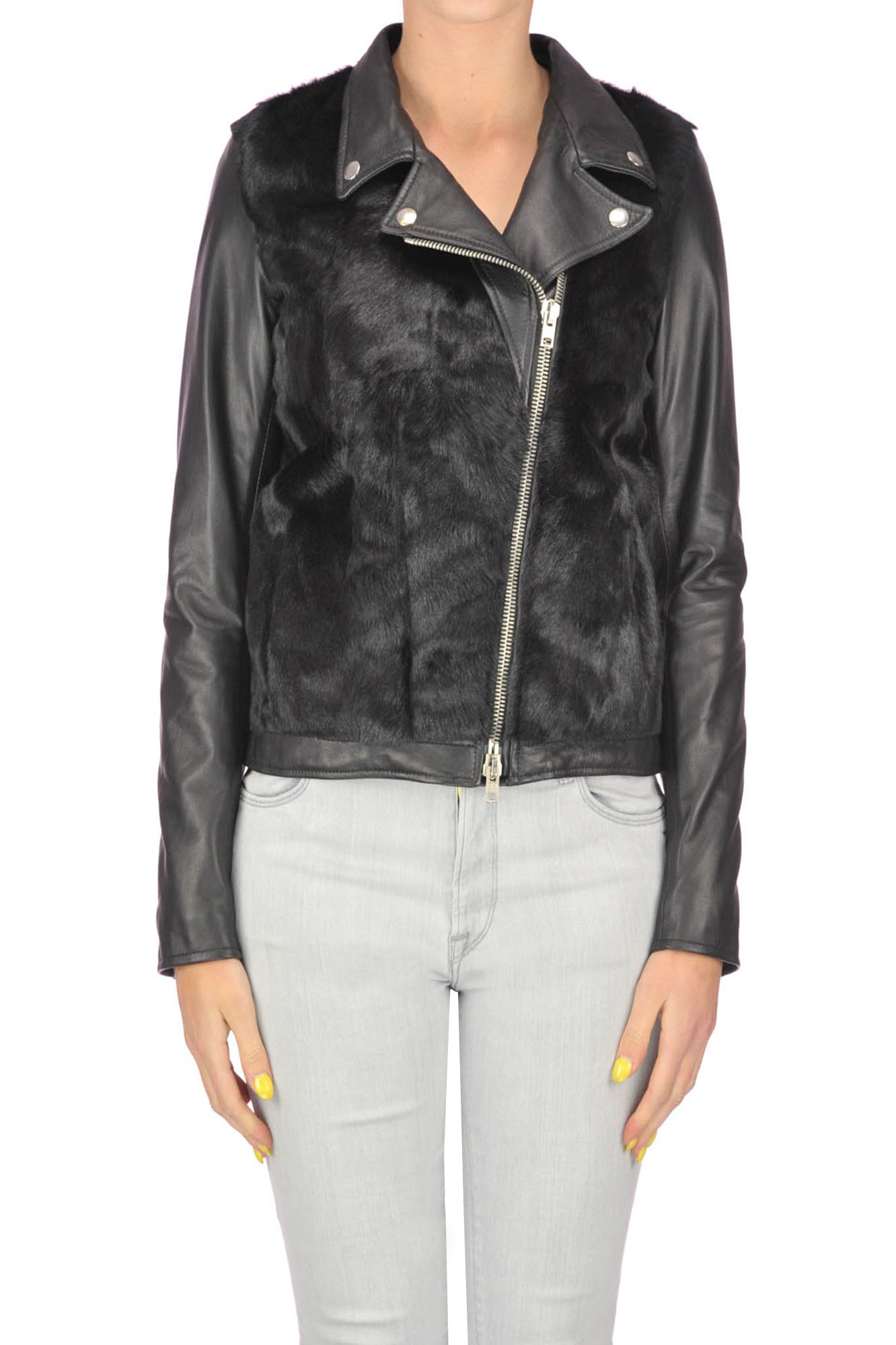 Sword Giubbotto biker in pelle e pelliccia Acquista ora