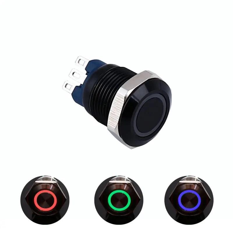 China 12mm anti vandal push button switch 3 color RGB led color IP67