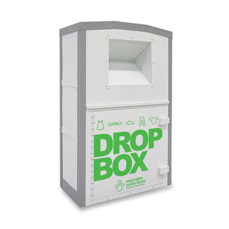 Wholesale Waterproof Donation Clothing Bin Steel Clothes Donation Drop
