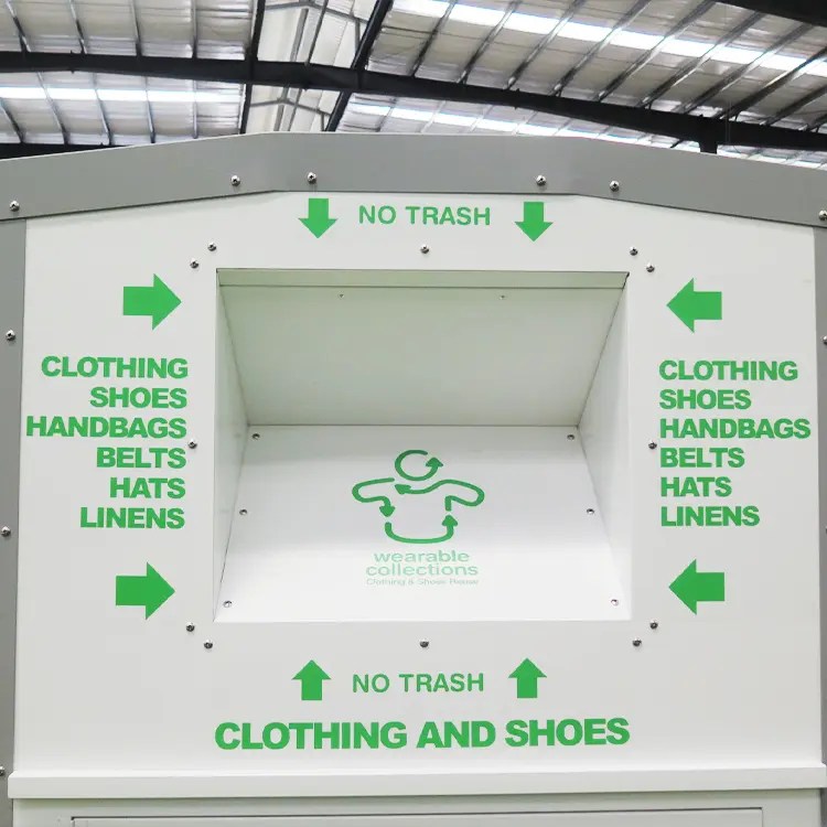 Wholesale Waterproof Donation Clothing Bin Steel Clothes Donation Drop