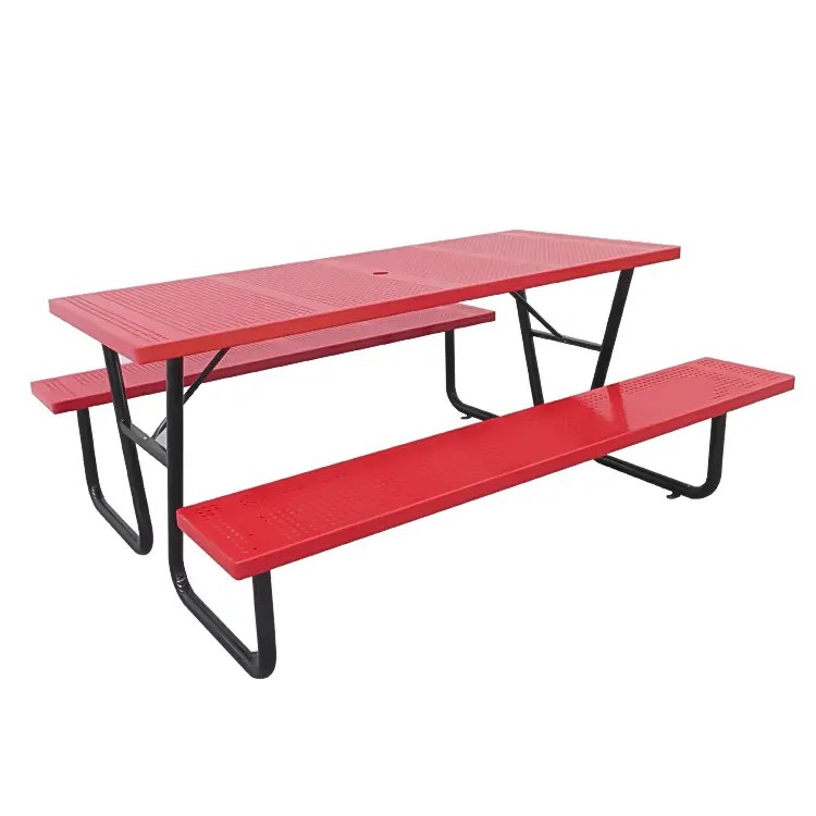 Wholesale Outdoor Park 6ft Commercial Steel Picnic Table Bench Red With