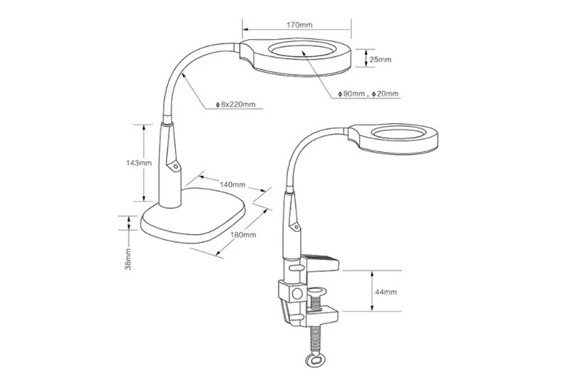 China Hot Sale Inspection Working Lamp 2 in 1 TableClamp LED Magnifier