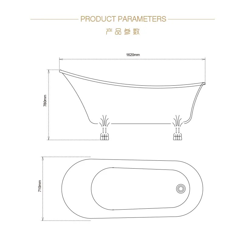 China Single Ended Freestanding Slipper Roll Top Bath with Chrome Tiger