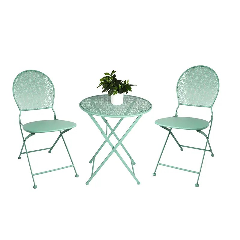 China 3Piece Folding Metal Bistro Set with Punched Flower Pattern