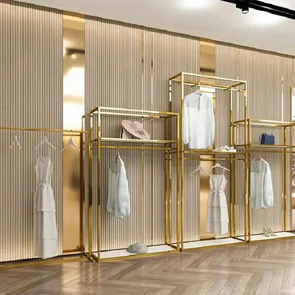 Custom Commercial Clothes Rack Gold Tube Clothes Rack Stainless Steel Wall Mounted Display Racks