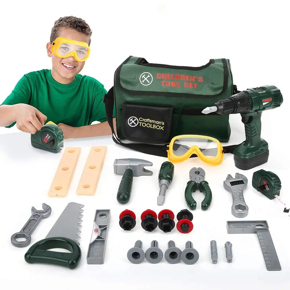 Best BeebeeRun Kids Tool Set with Electronic Cordless Drill 28 Pcs