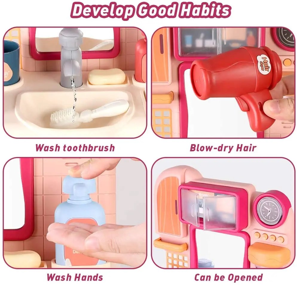 Best BeebeeRun Toy Sink, Pretend Play Bathroom Sink Toy, Kids Sink Toy