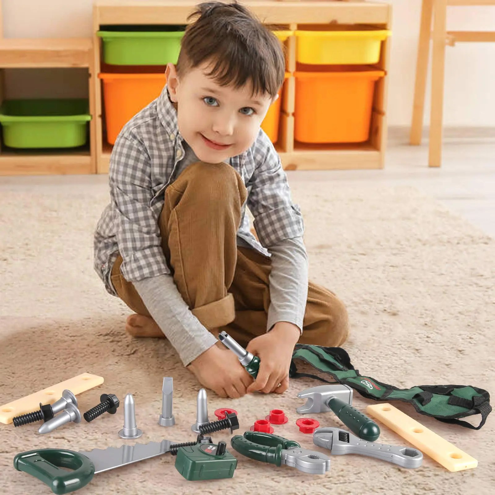 Best BeebeeRun 22 Pcs Real Kids Tool Set, Kids Tool Belt with Real Toy