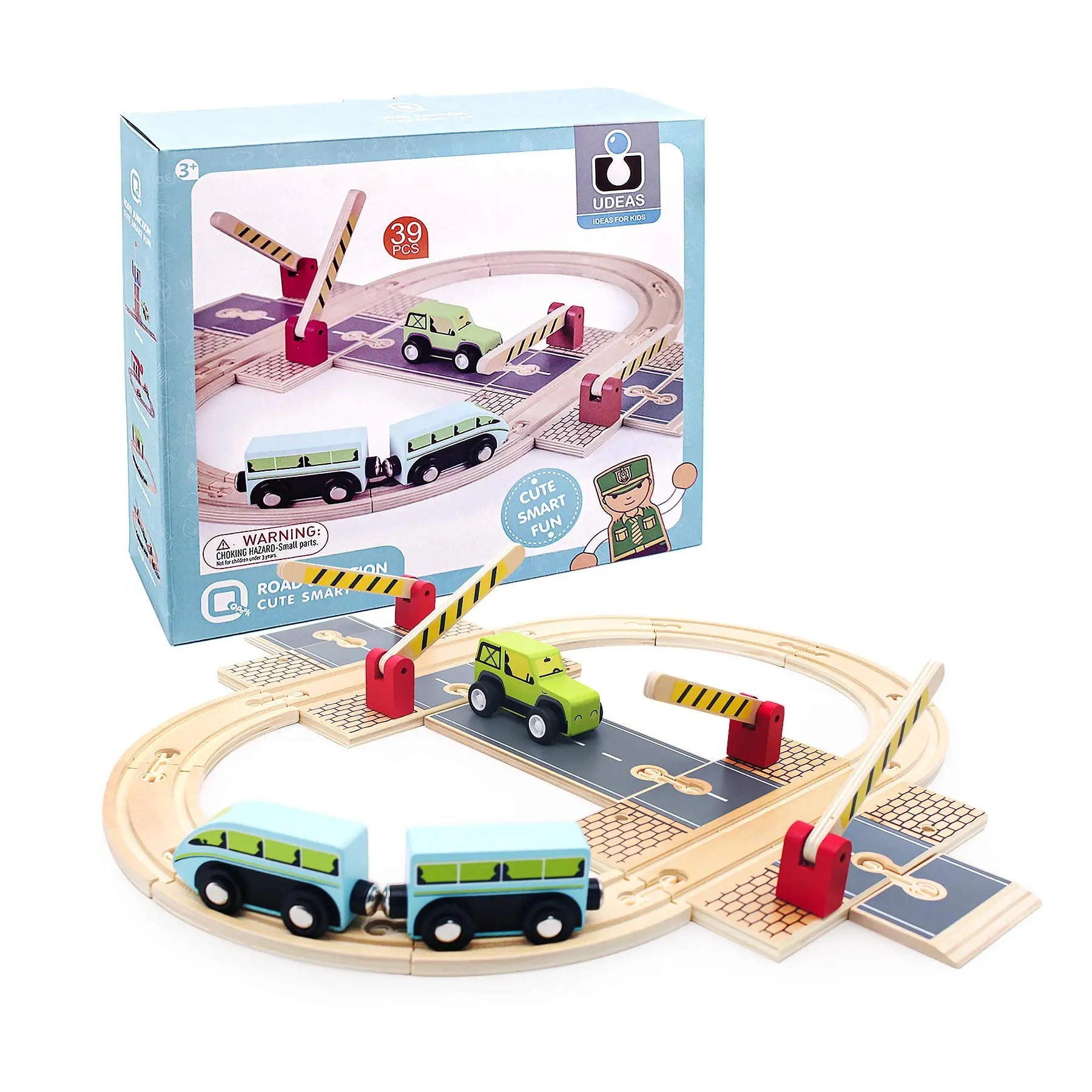 Best Wooden Train Set Toy 39Pcs Track&Car Building Playset for Toddlers 3 4 5 Years Old Railway