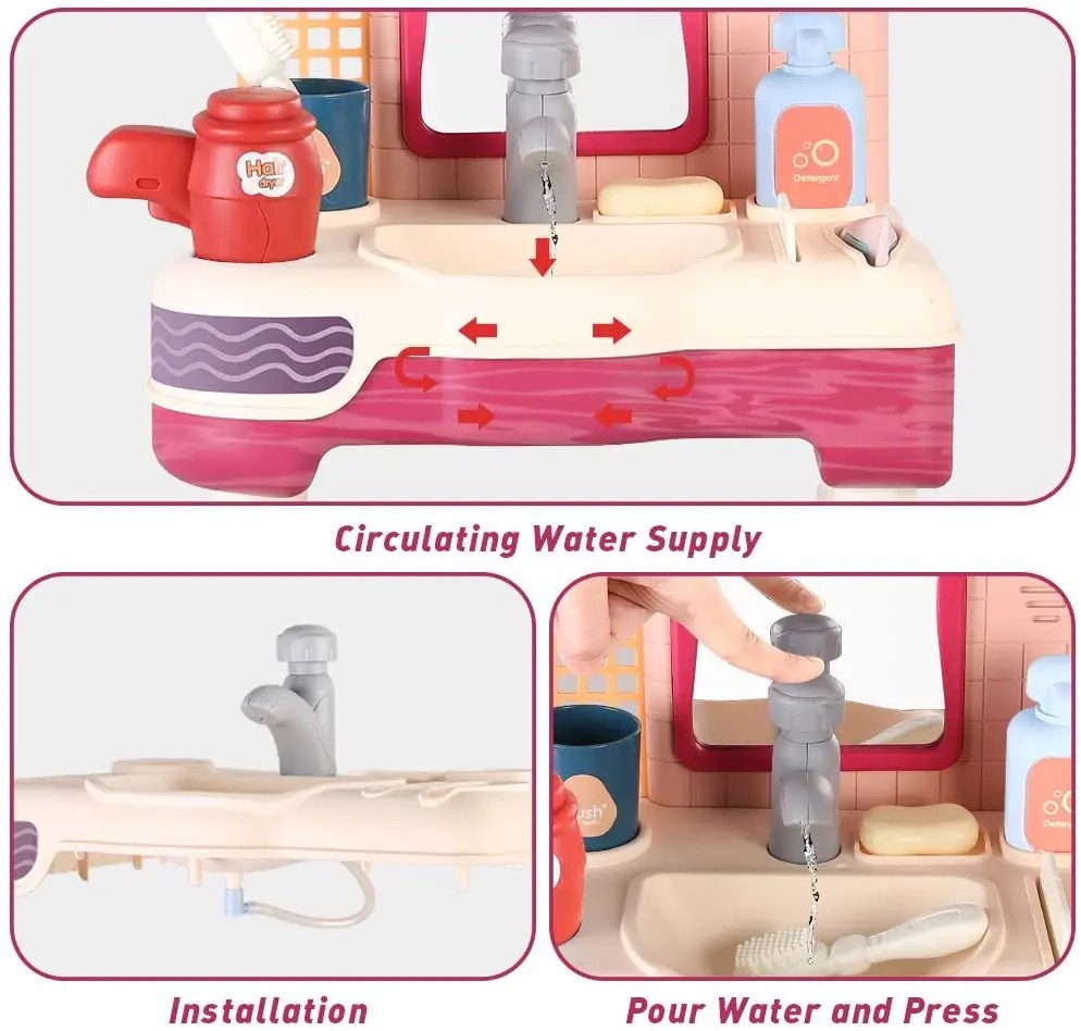 Best BeebeeRun Toy Sink, Pretend Play Bathroom Sink Toy, Kids Sink Toy