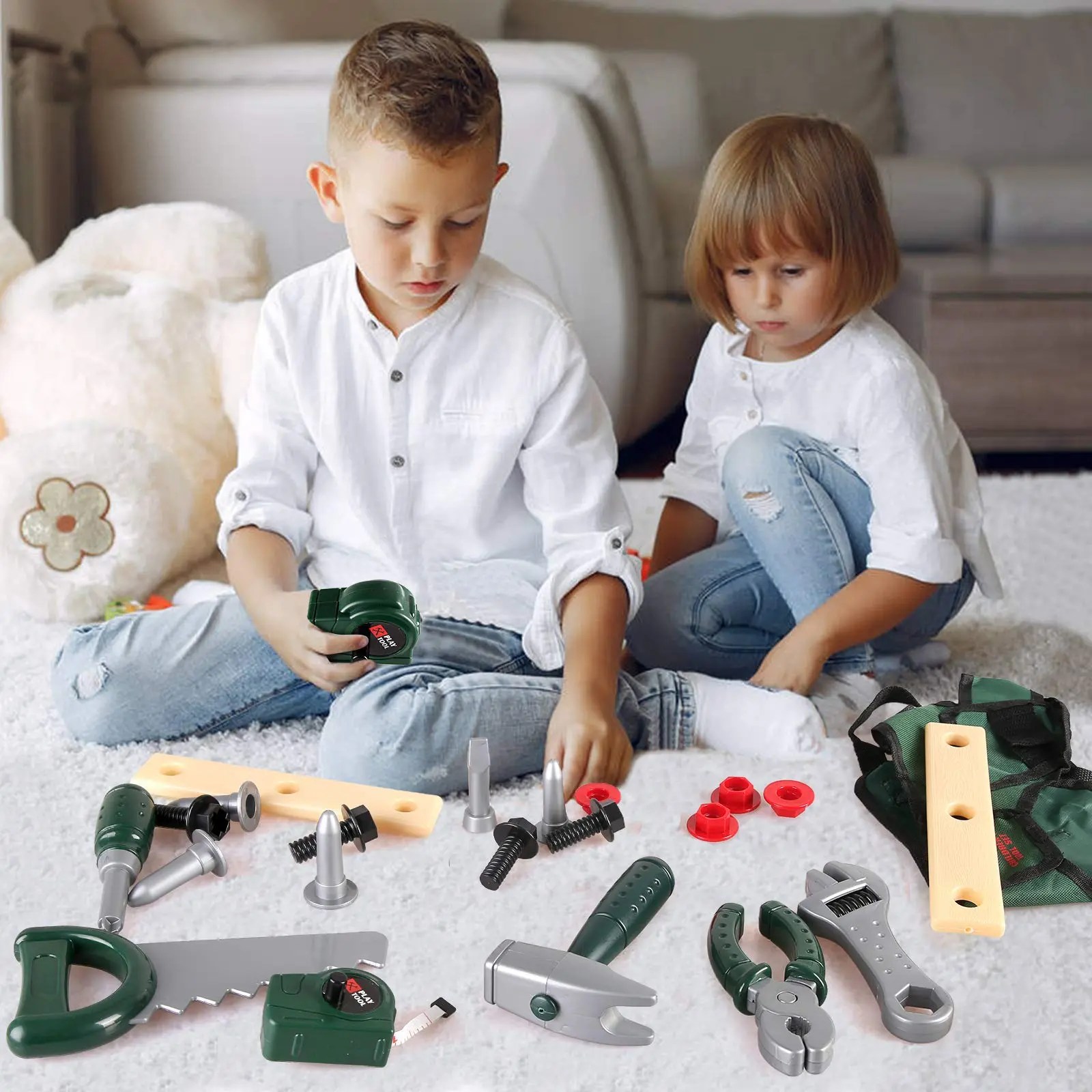 Best BeebeeRun 22 Pcs Real Kids Tool Set, Kids Tool Belt with Real Toy